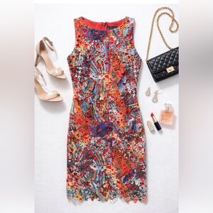 Frank Lyman Dress Womens 4 Multicolor Lace Cutout Sheath Knee Length Cocktail